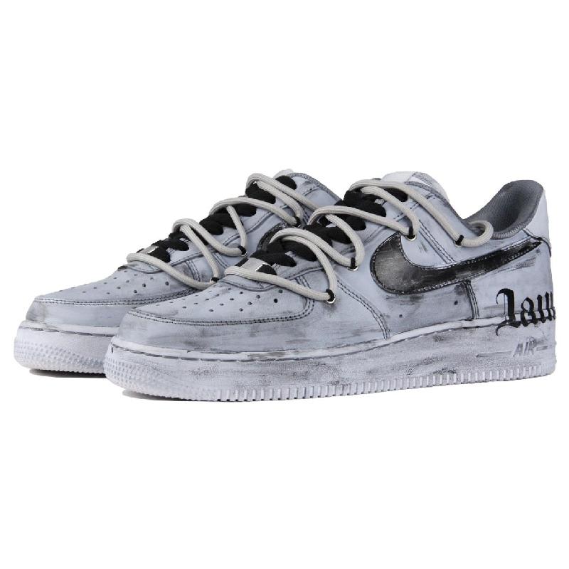 [Custom 520 Gothic Dark]  Air Force 1 Skateboarding Shoes Women's Low-top Black/grey/white