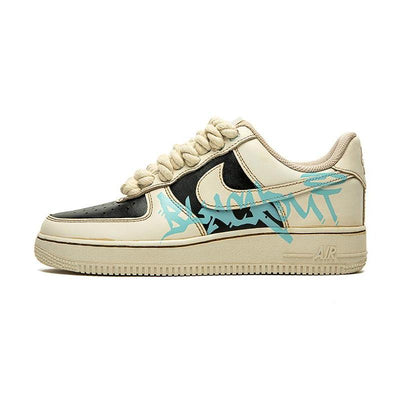 [Custom Female coffee dye black coffee A-BOX]  Air Force 1 Skateboarding Shoes Women's Low-top Beige Black Blue