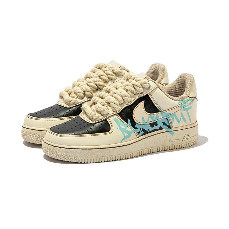 [Custom Female coffee dye black coffee A-BOX]  Air Force 1 Skateboarding Shoes Women's Low-top Beige Black Blue