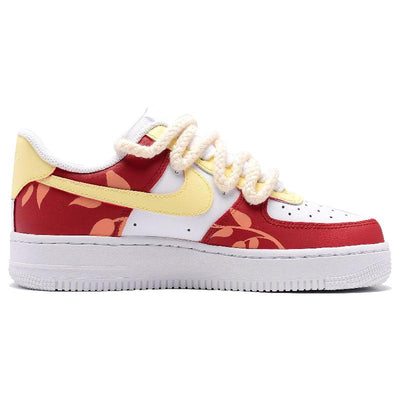 [Custom Impression Rose]  Air Force 1 Skateboarding Shoes Women's Low-top Red/Yellow