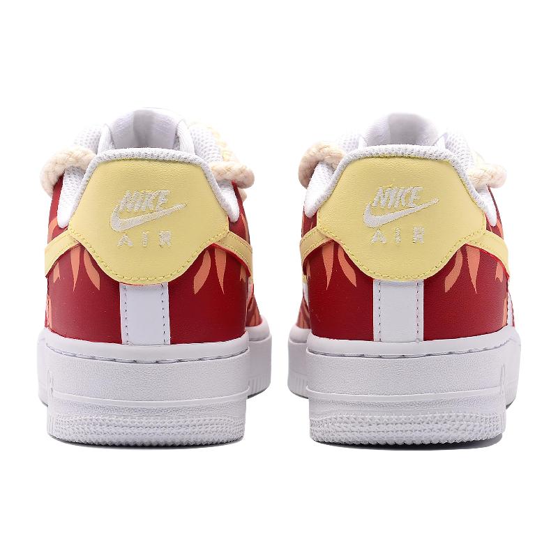 [Custom Impression Rose]  Air Force 1 Skateboarding Shoes Women's Low-top Red/Yellow