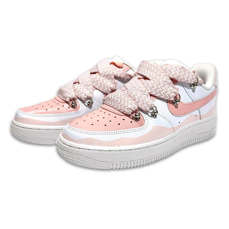 [Custom Pink Cherry Blossom Air Force]  Air Force 1 Skateboarding Shoes Women's Low-top Cherry Blossom Powder