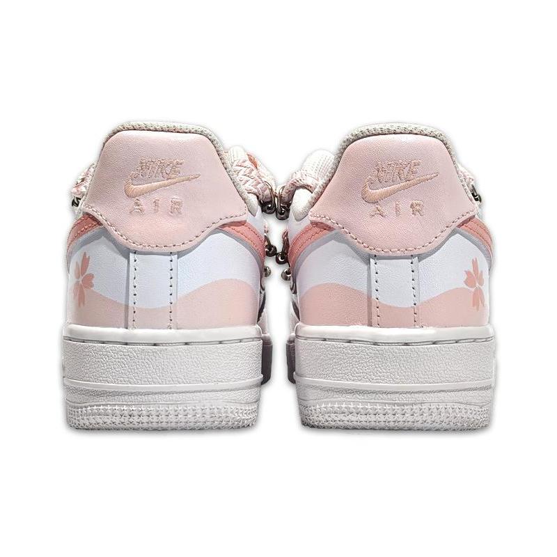 [Custom Pink Cherry Blossom Air Force]  Air Force 1 Skateboarding Shoes Women's Low-top Cherry Blossom Powder