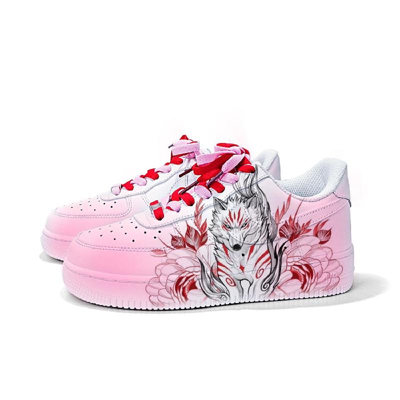 [Custom Exotic Silver Wolf]  Air Force 1 Skateboarding Shoes Women's Low-top