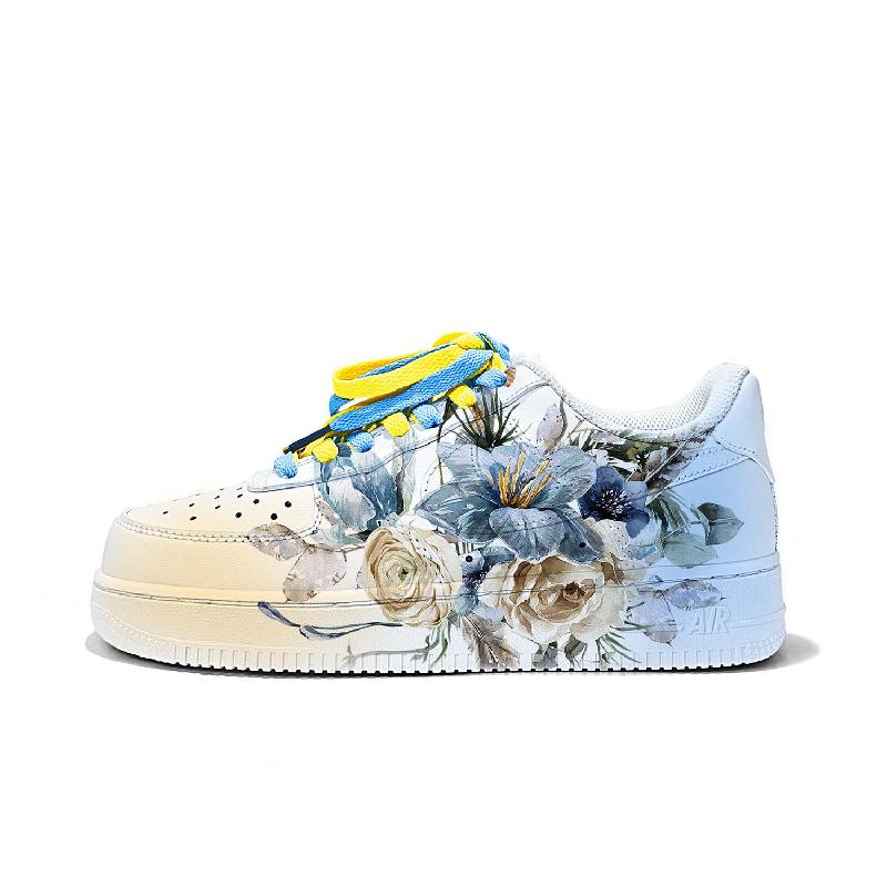 [Custom Flower oil painting]  Air Force 1 Skateboard Shoes Women's Low-Top