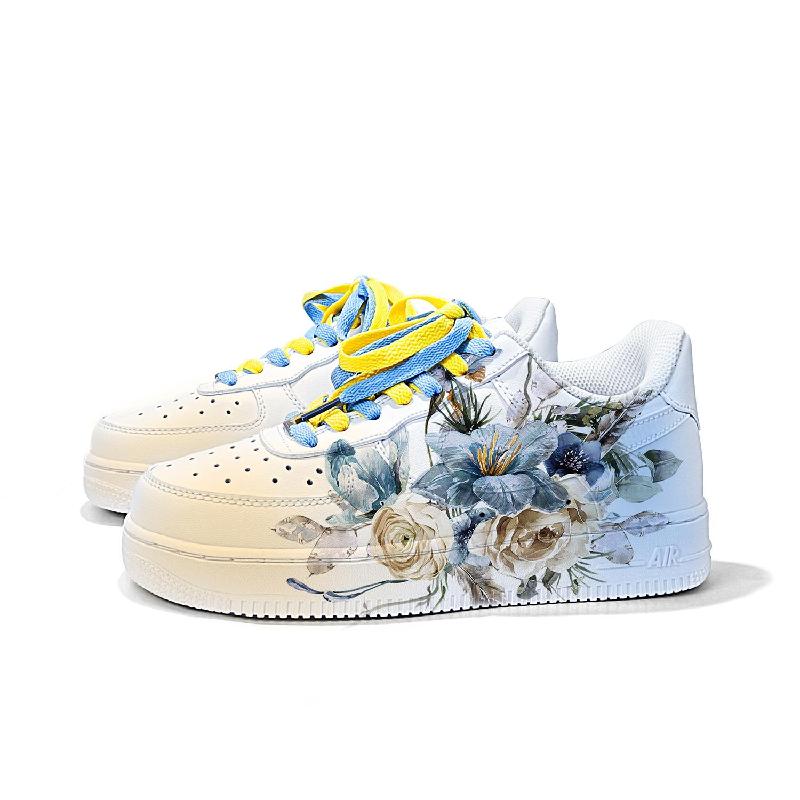 [Custom Flower oil painting]  Air Force 1 Skateboard Shoes Women's Low-Top