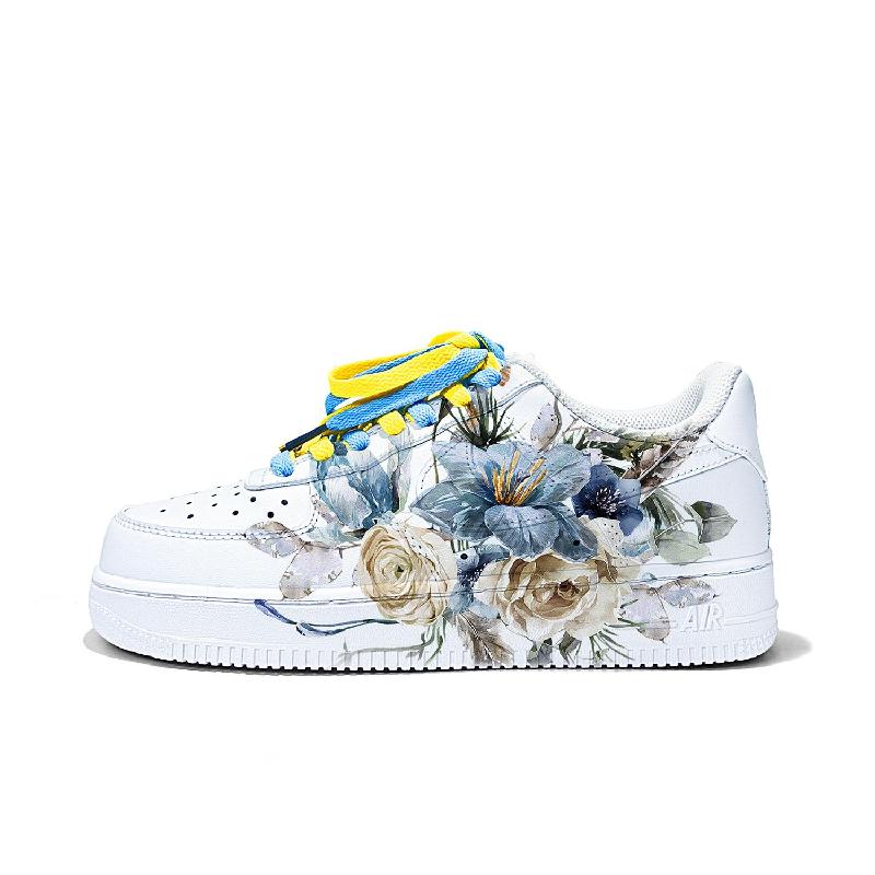 [Custom Flower oil painting]  Air Force 1 Skateboard Shoes Women's Low-Top
