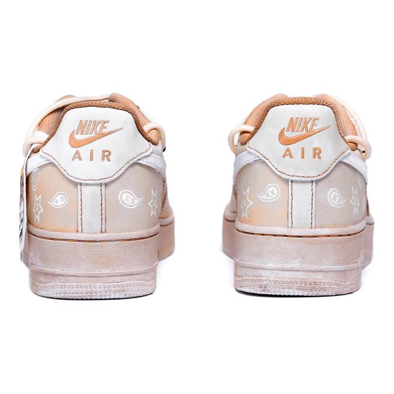 [Custom Women's retro cashew flower tea brown]  Air Force 1 Skateboarding Shoes Women's Low-top Pink/white
