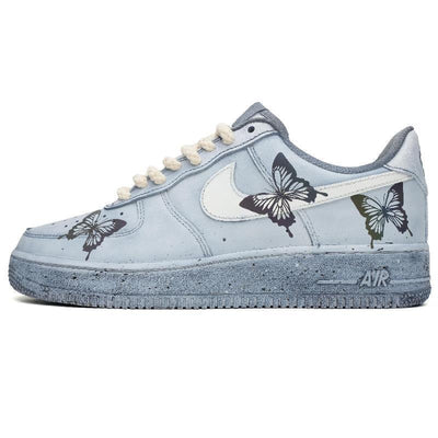 [Custom Colorful butterfly]  Air Force 1 Skateboarding Shoes Women's Low-top Grey/white