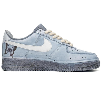 [Custom Colorful butterfly]  Air Force 1 Skateboarding Shoes Women's Low-top Grey/white