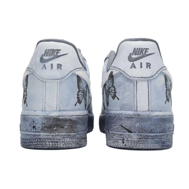 [Custom Colorful butterfly]  Air Force 1 Skateboarding Shoes Women's Low-top Grey/white