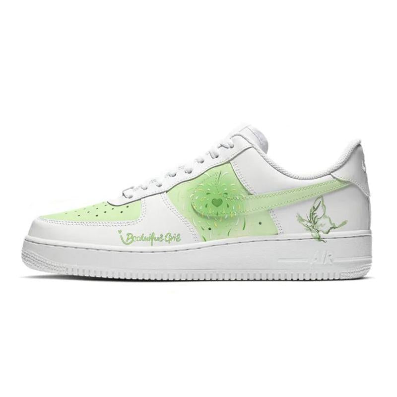 [Custom Green butterfly]  Air Force 1 Skateboarding Shoes Women's Low-top White/green