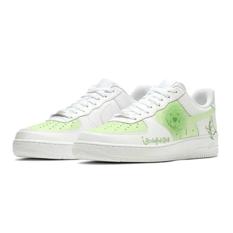 [Custom Green butterfly]  Air Force 1 Skateboarding Shoes Women's Low-top White/green