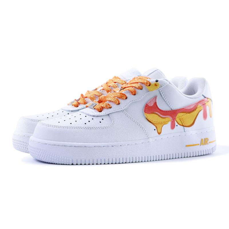 [Custom Delicious doughnut]  Air Force 1 Skateboarding Shoes Women's Low-top White/orange