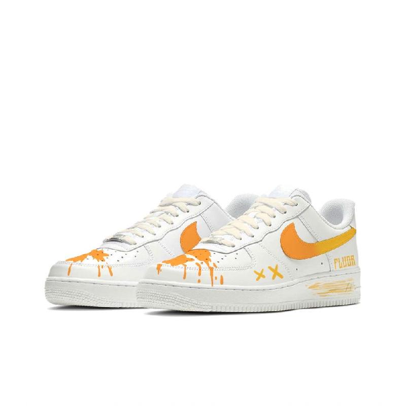 [Custom Sunset Flying Car]  Air Force 1 Skateboarding Shoes Women's Low-top White/Orange