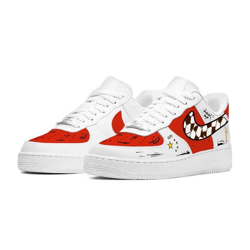 [Custom The Chinese team]  Air Force 1 Skateboarding Shoes Women's Low-top Red/white
