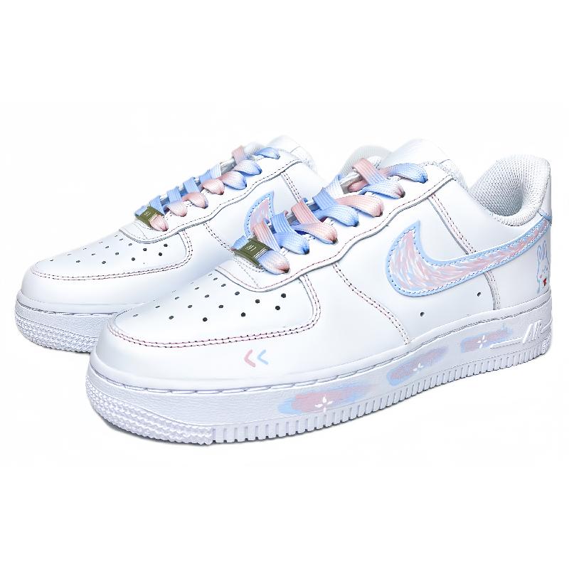 [Custom Crayon Pink and Blue Heartwarming Little Rabbit -  Air Force 1 Skateboarding Shoes Women's