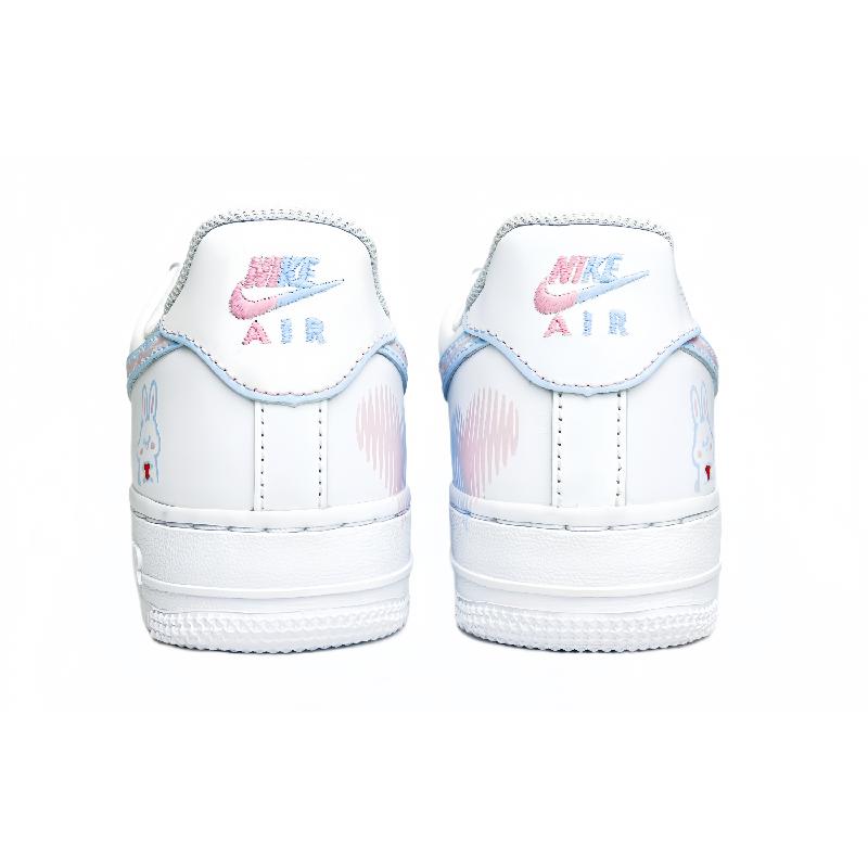 [Custom Crayon Pink and Blue Heartwarming Little Rabbit -  Air Force 1 Skateboarding Shoes Women's