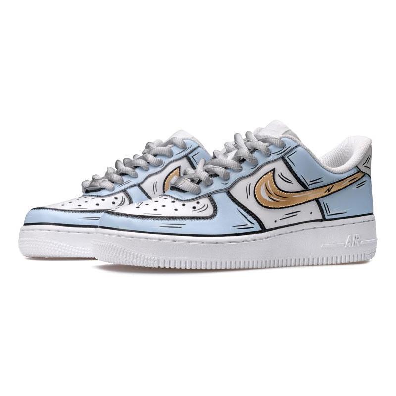 [Custom Frozen 2D blue and white]  Air Force 1 Skateboarding Shoes Women's