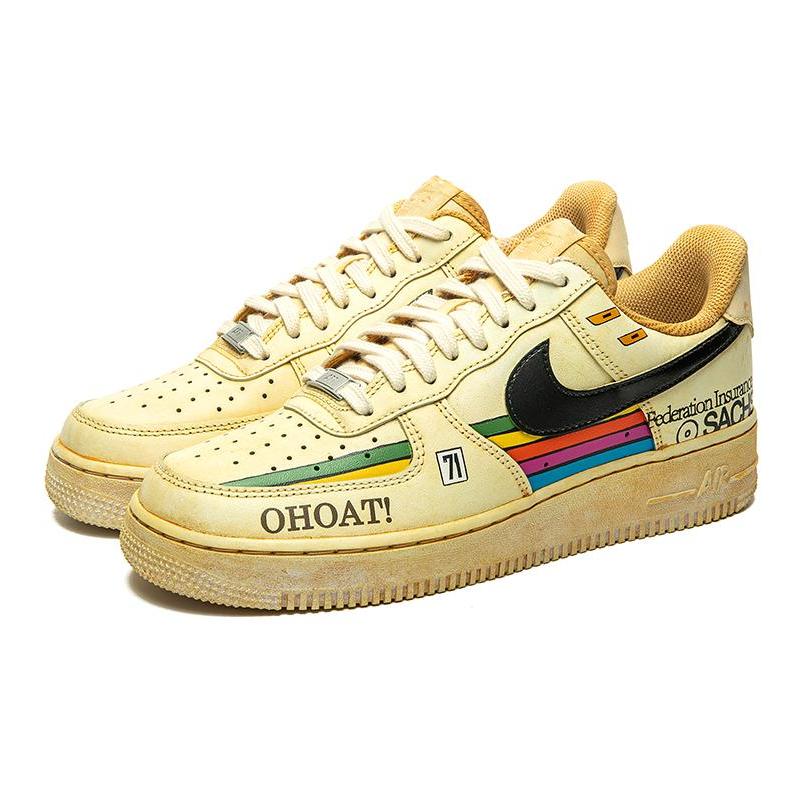 [Custom Women's striped coffee]  Air Force 1 Skateboarding Shoes Women's Low-top Beige