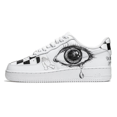 [Custom Female eye checkered black and white]  Air Force 1 Skateboarding Shoes Women's Low-top White/Black