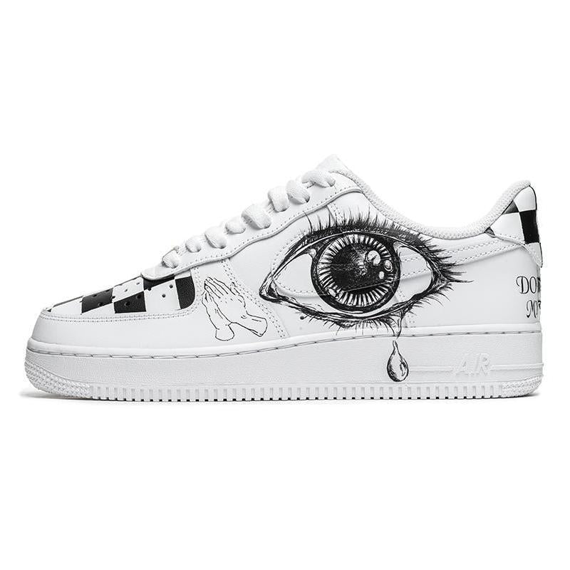[Custom Female eye checkered black and white]  Air Force 1 Skateboarding Shoes Women's Low-top White/Black