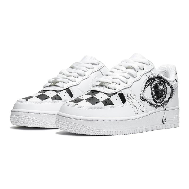 [Custom Female eye checkered black and white]  Air Force 1 Skateboarding Shoes Women's Low-top White/Black