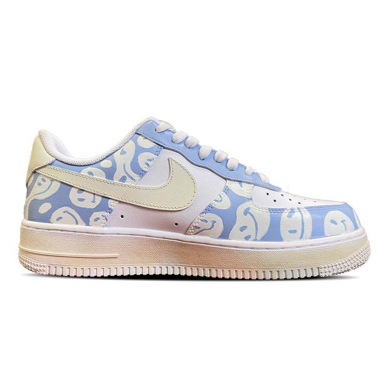 [Custom "Happy energy"]  Air Force 1 Skateboarding Shoes Women's Low-top White/Royal Blue/Fern Green