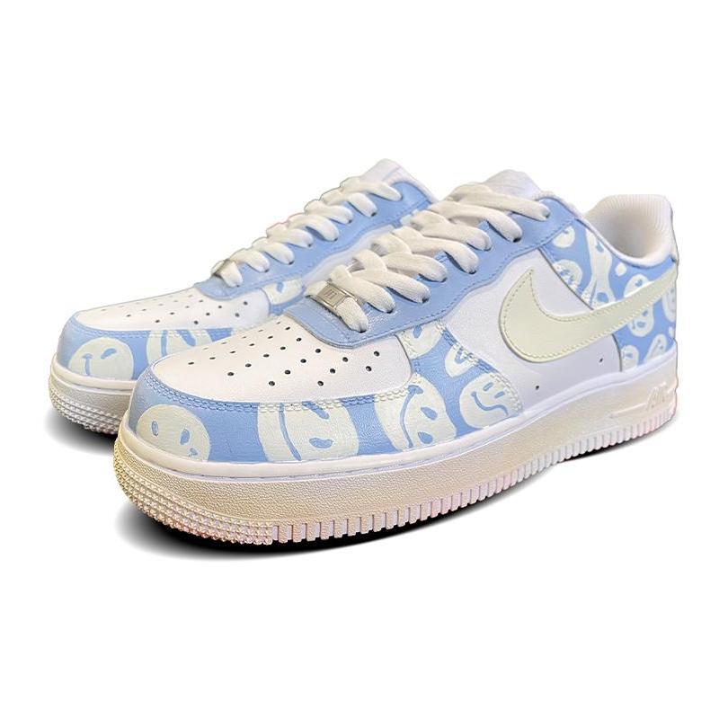 [Custom "Happy energy"]  Air Force 1 Skateboarding Shoes Women's Low-top White/Royal Blue/Fern Green