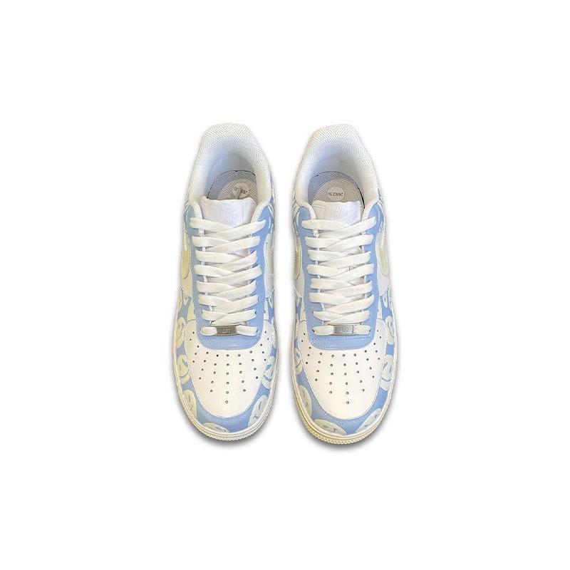 [Custom "Happy energy"]  Air Force 1 Skateboarding Shoes Women's Low-top White/Royal Blue/Fern Green