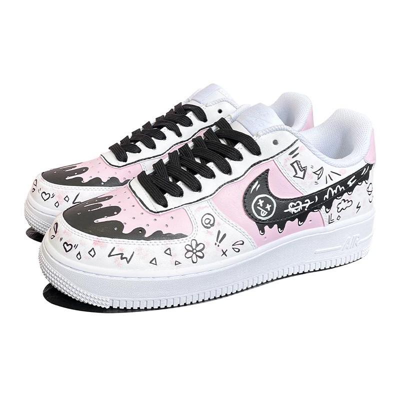 [Custom Sweetheart Chocolate]  Air Force 1 Skateboarding Shoes Women's Low-top Black/powder