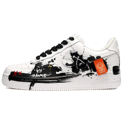 [Custom Freehand Brushwork]  Air Force 1 Skateboarding Shoes Low-top Black/White