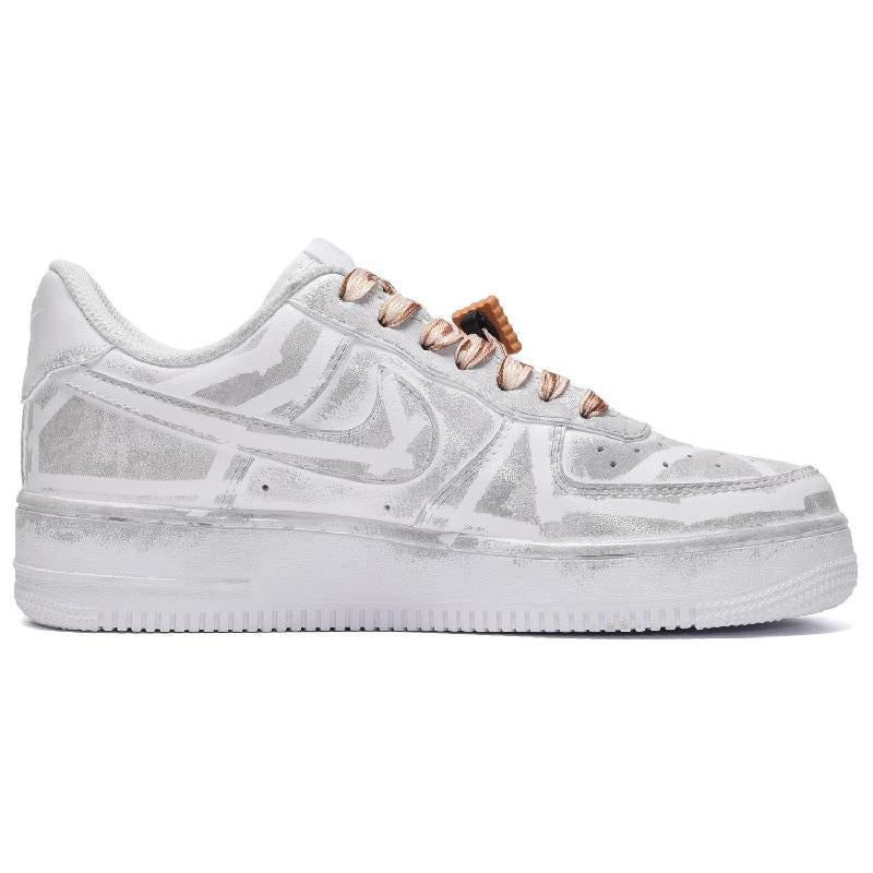 [Custom Women's cappuccino in gray and white]  Air Force 1 Skateboarding Shoes Women's Low-top Gray/White
