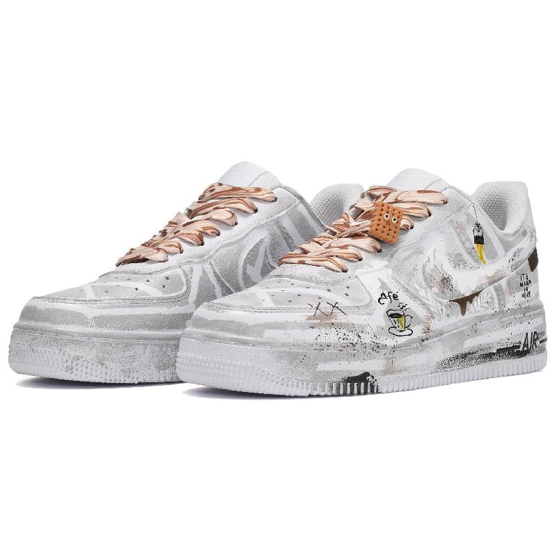 [Custom Women's cappuccino in gray and white]  Air Force 1 Skateboarding Shoes Women's Low-top Gray/White