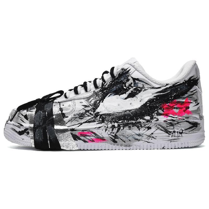 [Custom Female dark hero black and white pink]  Air Force 1 Skateboarding Shoes Women's Low-top Core Black / Cloud White / Team Shock Pink 2