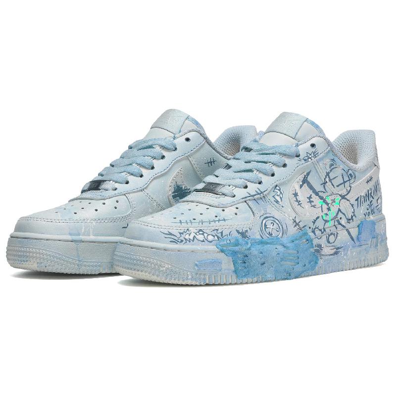 [Custom A female lost plush bear in blue]  Air Force 1 Skateboarding Shoes Women's Low-top Blue
