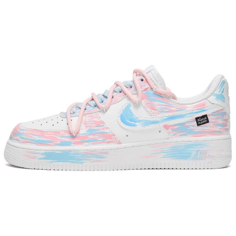 [Custom Women's Macaron Love in blue and pink]  Air Force 1 Skateboarding Shoes Women's Low-top Blue/pink