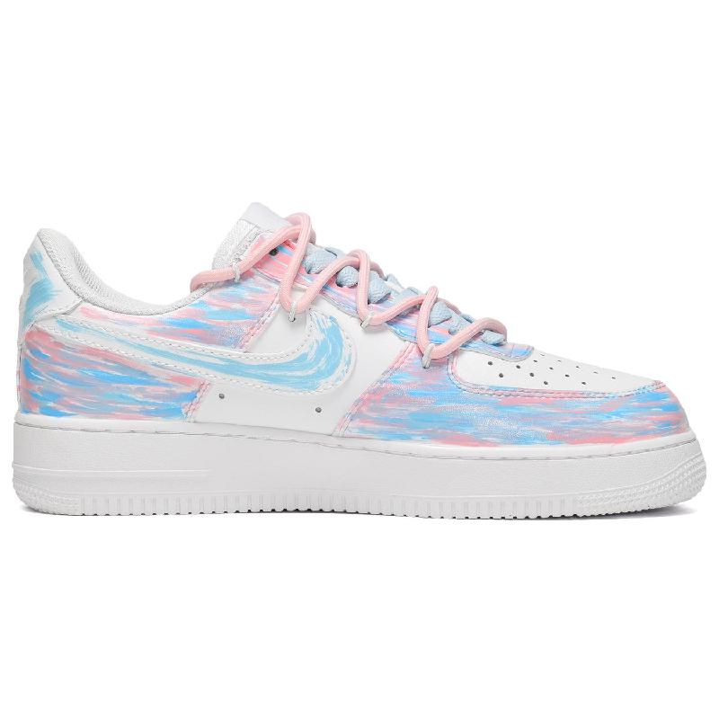 [Custom Women's Macaron Love in blue and pink]  Air Force 1 Skateboarding Shoes Women's Low-top Blue/pink