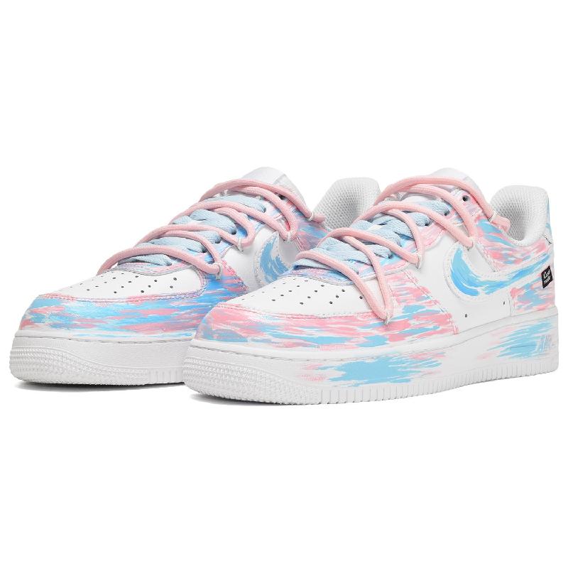 [Custom Women's Macaron Love in blue and pink]  Air Force 1 Skateboarding Shoes Women's Low-top Blue/pink