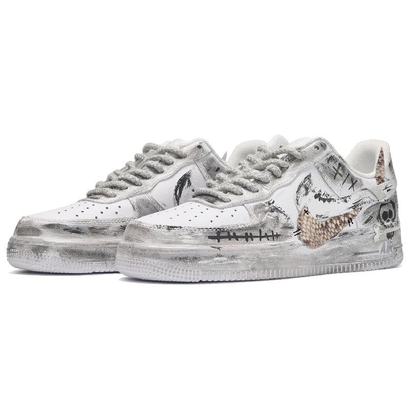 [Custom Grayish-white bones]  Air Force 1 Skateboarding Shoes Unisex