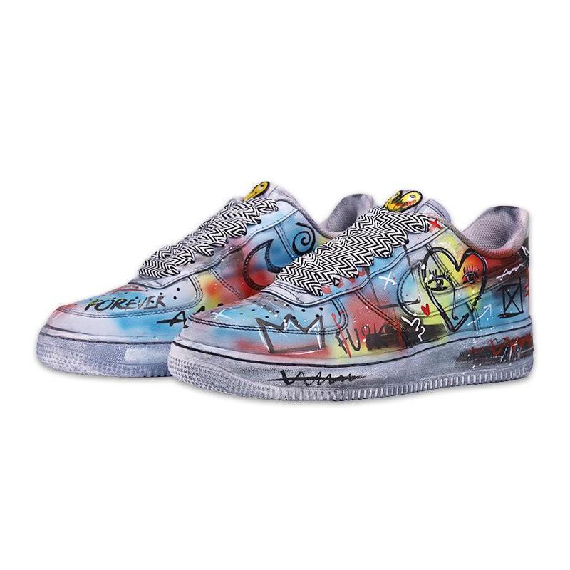[Custom Female art graffiti in grey]  Air Force 1 Skateboarding Shoes Women's Low-top Gray