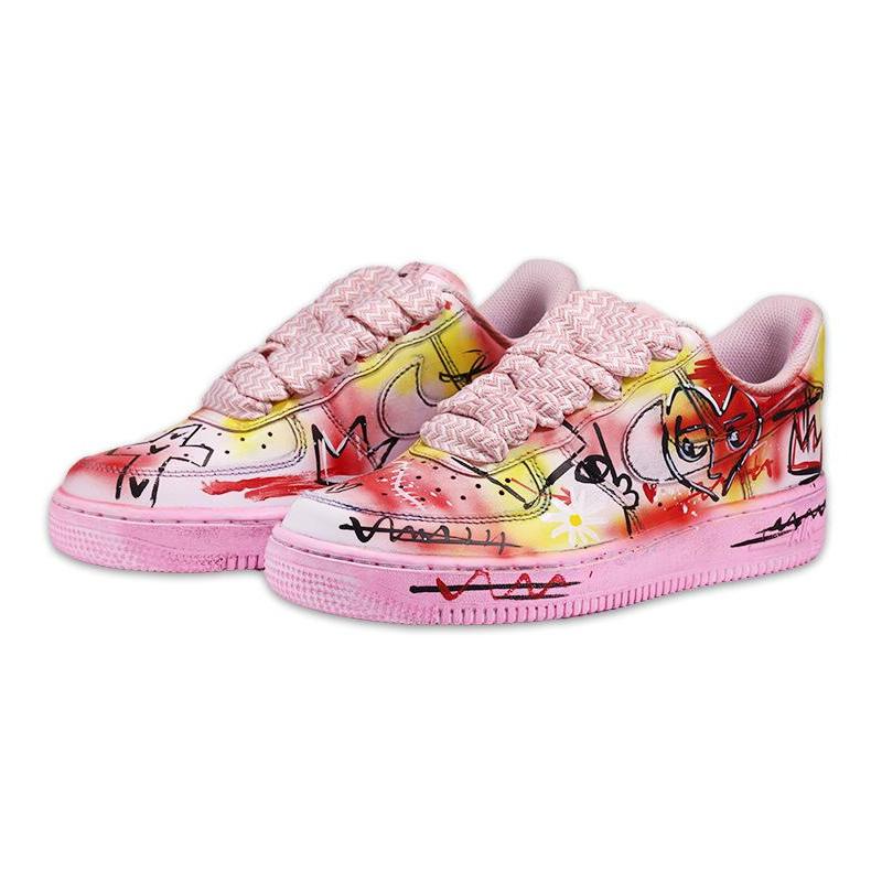 [Custom Women's artistic graffiti pink]  Air Force 1 Skateboarding Shoes Women's Low-top Pink