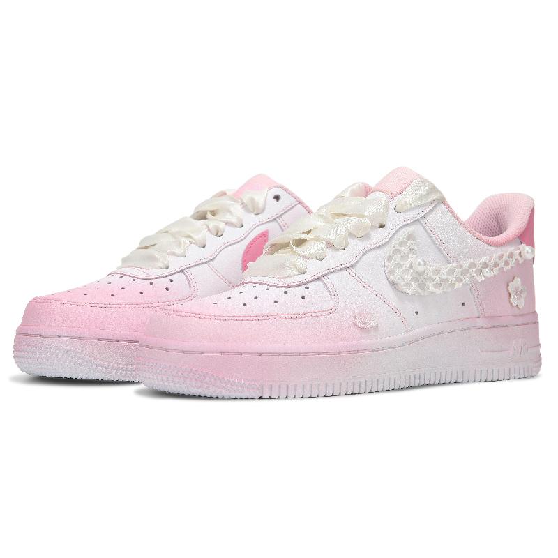 [Custom Women's pearl silk gradient powder]  Air Force 1 Skateboarding Shoes Women's