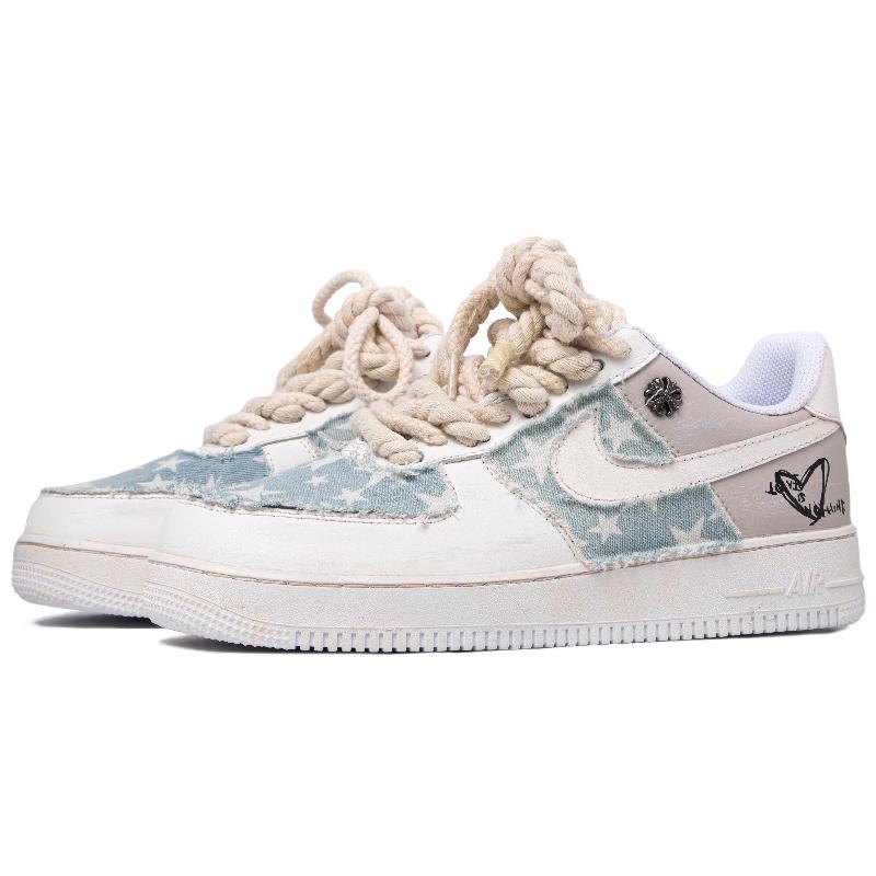 [Custom Women's retro star denim in off-white and brown]  Air Force 1 Skateboarding Shoes Women's