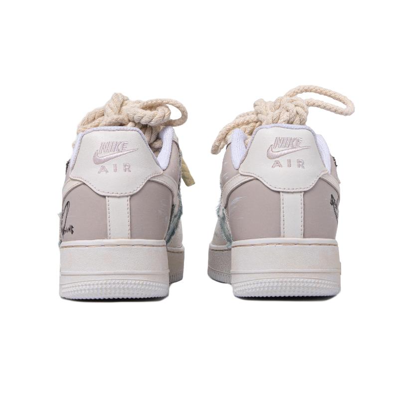 [Custom Women's retro star denim in off-white and brown]  Air Force 1 Skateboarding Shoes Women's