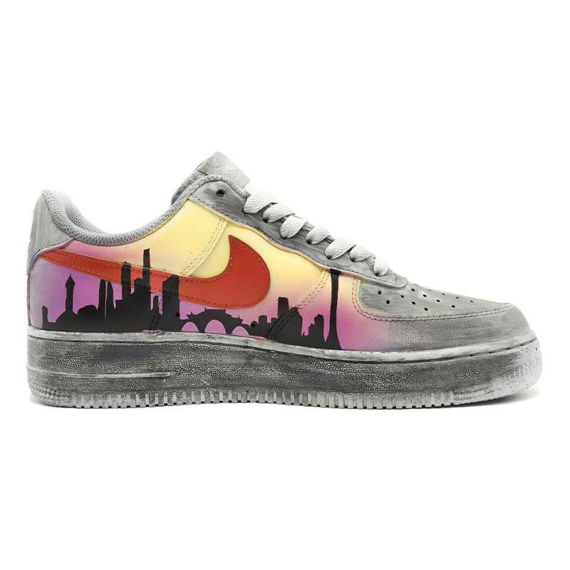 [Custom Women's Chengdu city limited edition gray, purple and yellow]  Air Force 1 Skateboarding Shoes Women's Low-top Gray-purple-yellow