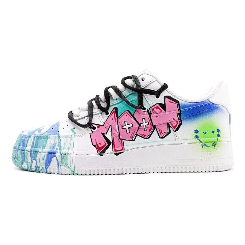 [Custom Female fluid art graffiti in blue and green pink]  Air Force 1 Skateboarding Shoes Women's Low-top Blue/green/pink