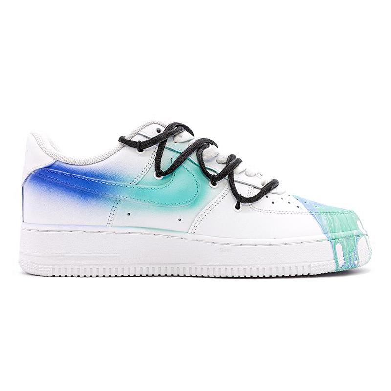 [Custom Female fluid art graffiti in blue and green pink]  Air Force 1 Skateboarding Shoes Women's Low-top Blue/green/pink