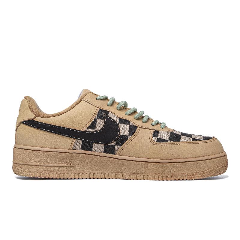 [Custom Women's heart-shaped waffle beige white and brown]  Air Force 1 Skateboarding Shoes Women's Low-top Brown/brown/beige