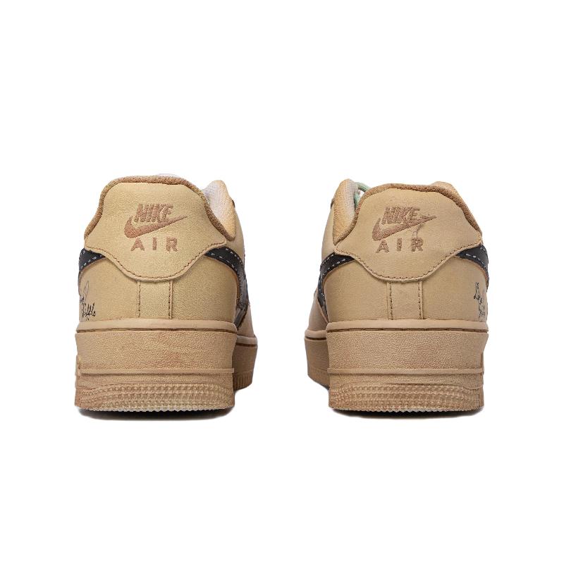 [Custom Women's heart-shaped waffle beige white and brown]  Air Force 1 Skateboarding Shoes Women's Low-top Brown/brown/beige